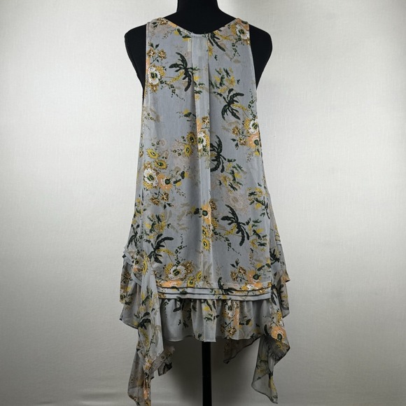 Anthro Maeve Magda Gray Floral Flowy Ruffle Sleeveless Tunic Top Small - Picture 4 of 7